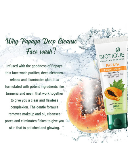 Detergente viso Biotique Papaya Deep Cleanse | Esfoliazione delicata | Pelle vis
