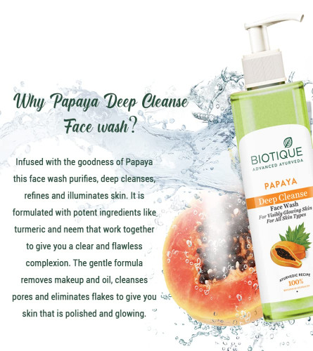 Detergente viso Biotique Papaya Deep Cleanse | Esfoliazione delicata | Pelle