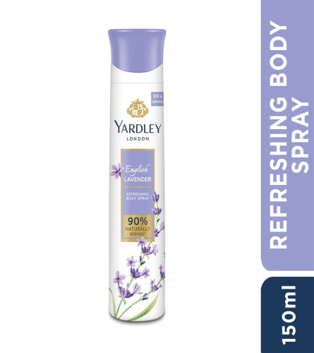 Yardley London English Lavender Refreshing Body Spray| Fresh Floral Scent| 90% Naturally Derived| | Deo Spray| Body Deodorant for Women| 150ml ( Free Shipping )