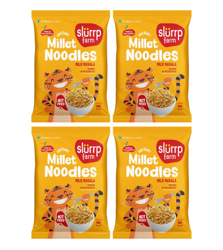 Slurrp Farm No Maida Instant Millet Noodles- Mild Masala, Not Fried, No MSG, 4 X 57g ( Free Shipping )