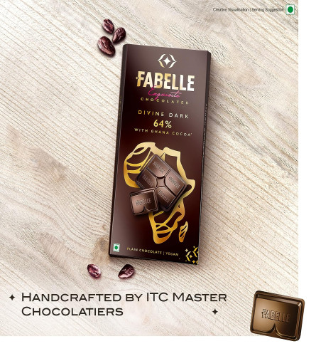 Fabelle Divine Dark 64% with Ghana Cocoa, Dark Chocolate Luxury Bar, 100g (Free Shipping)