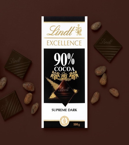 Lindt Excellence 90% Cocoa Dark Supreme Noir Chocolate Bar, 2 X 100 g (Free Shipping)