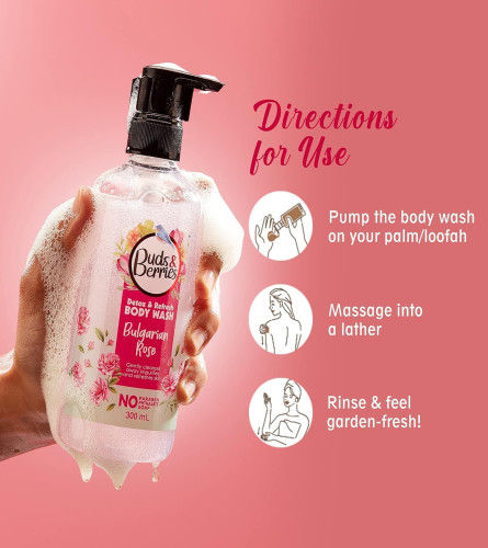Buds & Berries Bulgarian Rose Refreshing Body Wash for Luxurious Detox for Soft, Smooth, and Clear Skin | No Soap, No Paraben, No Phthalate Shower Gel (300 ml) (Free Shipping)