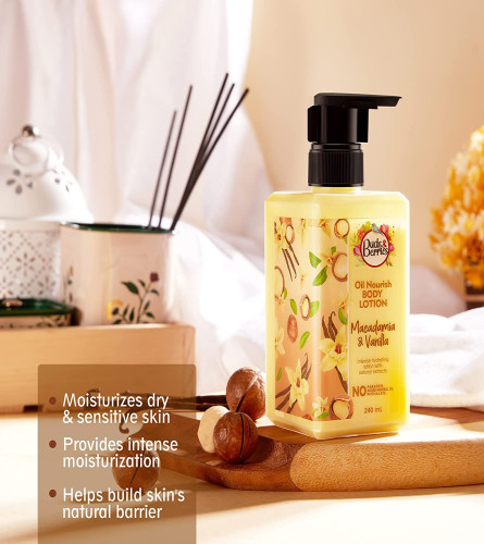 Buds & Berries Macadamia and Vanilla, Oil Nourishing Body Lotion for Intense Moisturization | All Skin Types | No Silicone, No Mineral Oil, No Paraben | 240 ml (Free Shipping)