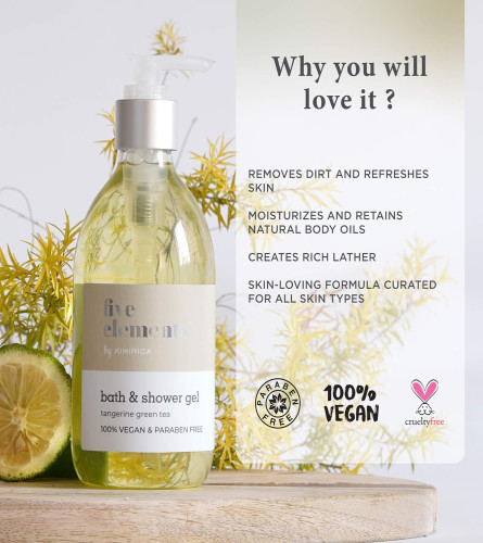Kimirica Five Elements Refreshing Shower Gel | Long Lasting Freshness | Enriched with Tangerine and Green Tea | Paraben Free | Gentle on Skin |100% Vegan Body Wash | 300ml (Free Shipping)