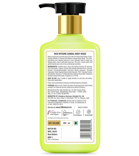 St.Botanica Rich Mysore Sandal Body Wash - With Shea & Vitamin E (Shower Gel), 250 ml (Free Shipping)