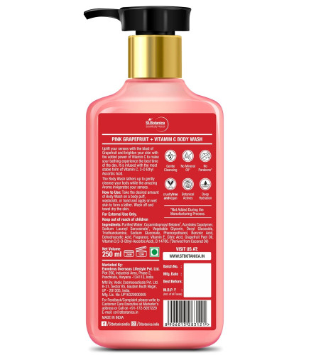 St.Botanica Pink Grapefruit & Vitamin C Body Wash, 250 ml infused with Pink Grapefruit & Vitamin C to Refresh & Hydrate Skin | No Parabens & Sulphates | Vegan & Cruelty Free (Free Shipping)