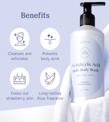 ARATA 1% Salicylic Acid Body Wash For Body Acne & Bumpy Skin | Exfoliates & Deep cleanses skin | For all skin types | Body Shower Gel - 300ml (Free Shipping)