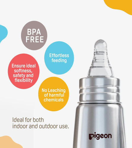 pigeon-stainless-steel-infant-baby-feeding-bottle-bpa-free-anti-colic-plastic-free-medium-flow-nipple-slim-neck-steel-feeding-bottle-150ml-s-size-free-shipping-worldwide