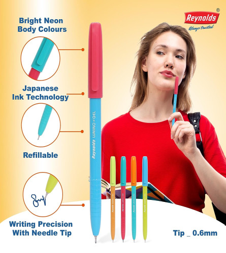 reynolds-luminogel-10-pens-box--blue-i-lightweight-gel-pen-with-comfortable-grip-for-extra-smooth-writing-i-school-and-office-stationery-06mm-tip-size-free-shipping-worldwide-