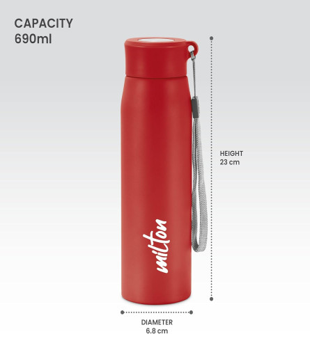 milton-handy-650-stainless-steel-water-bottle-690-ml-red-single-walled-leak-proof-easy-grip-easy-to-carry-gym-bottle-home-kitchen-hiking-treking-bottle-travel-bottle-free-shipping-worldwide-