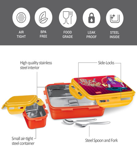 milton-mini-fun-treat-inner-stainless-steel-tiffin-box-650-ml-with-inner-container-120-ml-spoon-and-fork-red-food-grade-dishwasher-safe-refrigerator-safe-bpa-free-school-lunch-box-free-shipping-worldwide-
