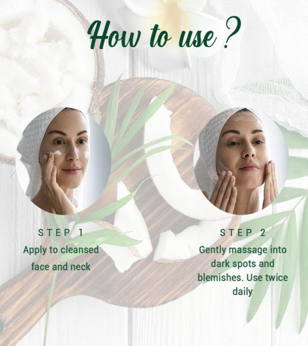 Biologische kokosnoot whitening en verhelderende crème voor alle huidtypes
