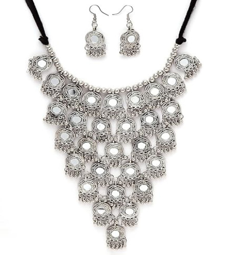Latest Stylish Traditional Oxidised Silver Necklace Jewellery Set for Women