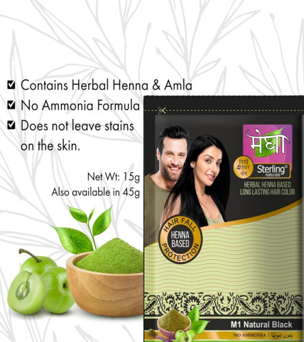 Sterling Naturals Megha Mehandi Hair Colour Black for Women & Men 15 g (Pack of 6)