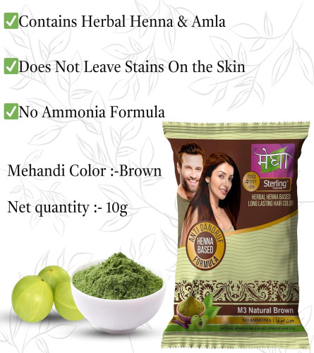 Sterling Naturals Megha Mehandi Hair Colour for Women & Men Brown 10 g (Pack of 20)