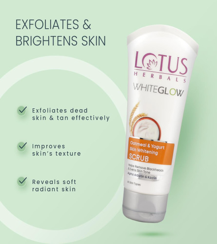 Lotus Herbals WhiteGlow Skin Brightening Oatmeal & Yogurt Scrub 100GM - free ship