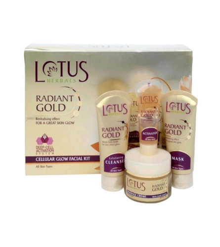Lotus Herbals Radiant Gold Cellular Glow 5 in 1 Facial Kit | With 24K Gold leaves 170gm