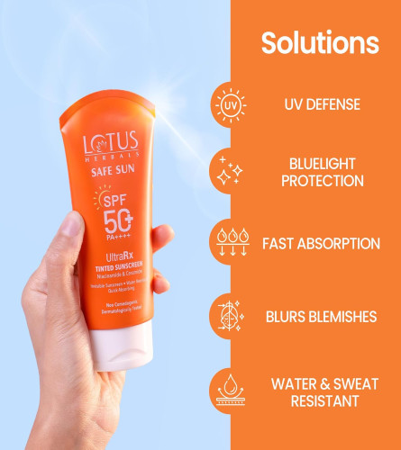 Lotus Herbals SafeSun UltraRx Tinted - S1 Sunscreen SPF 50+ and PA++++ 50gm - free shipping