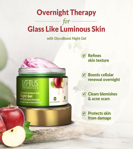 Lotus Botanicals GlycoBoost Radiant Skin Night Gel with Glycolic Acid & Red Apple 50 gm - free ship
