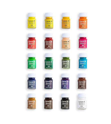 Camel Premium Poster Colour with Brush 15 ml- 20 Shades (Multicolor)