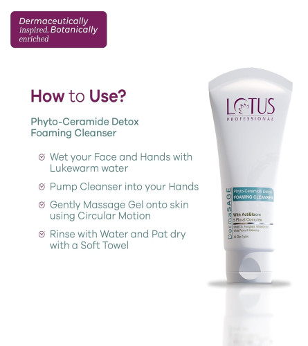 Lotus Professional DermaSAGE Phyto Ceramide Detox Foaming Cleanser for Clear & Hydrated Skin 100 gm