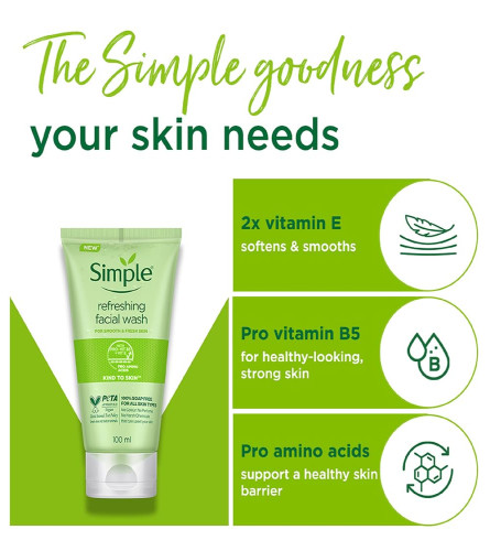 Simple Kind To Skin Refreshing Facial Wash 100 ml x 2 pack - free ship