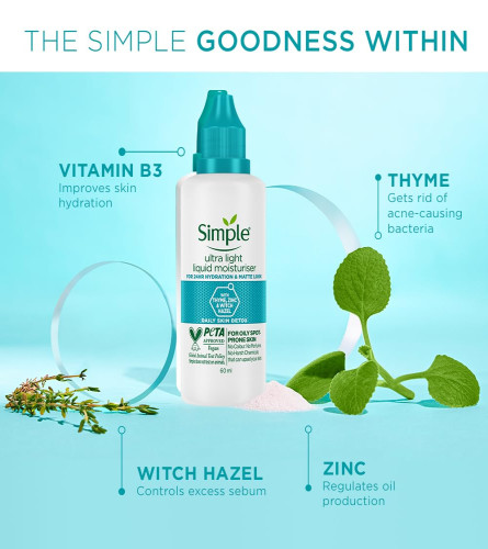 Simple Daily Skin Detox Ultra-light Liquid Moisturiser 60ml x 2 pack - free ship