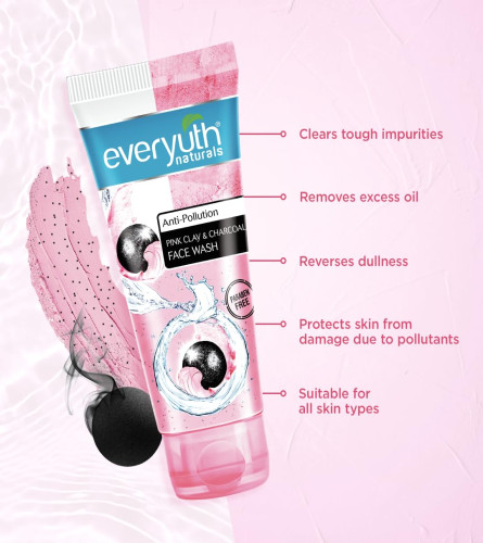 Everyuth Naturals Anti Pollution Pink Clay & Charcoal Face Wash 50g (pack of 2) free shipping