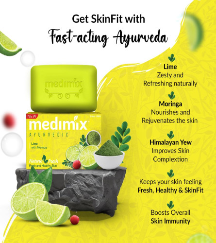 Medimix Ayurvedic Lime with Moringa Bathing Bar Soap 125 g (4 + 1 Offer Pack)