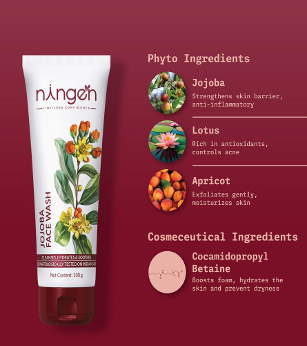 Ningen Jojoba Face Wash Brightening and Glowing Skin 100 gm x 2 pack - free ship