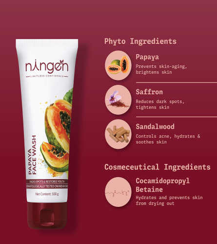 Ningen Papaya Face Wash Brightening and Glowing Skin 100gm (pack of 2) free ship