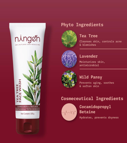 Ningen Tea Tree Face Wash Brightening and Glowing Skin 100 gm x 2 pack - free ship