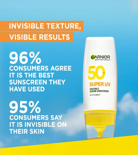 Garnier Super UV Invisible Serum Sunscreen SPF 50 PA++++ 30 ml (Pack of 2)