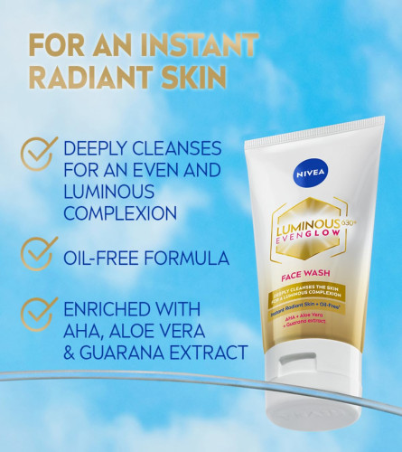 NIVEA Luminous Even Glow Face wash 100 ml (Pack of 2)