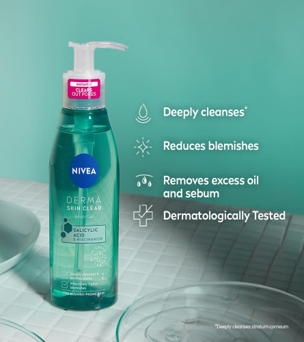 NIVEA Derma Skin Clear Wash Gel 150 ml (Pack of 2)