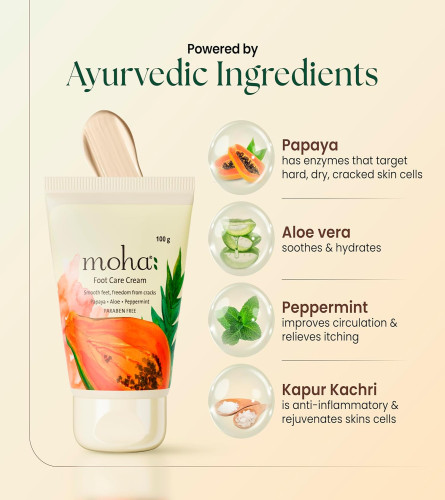 moha: Foot Cream For Rough, Dry and Cracked Heel, Feet Cream AleoVera, Papaya & Peppermint 100gm