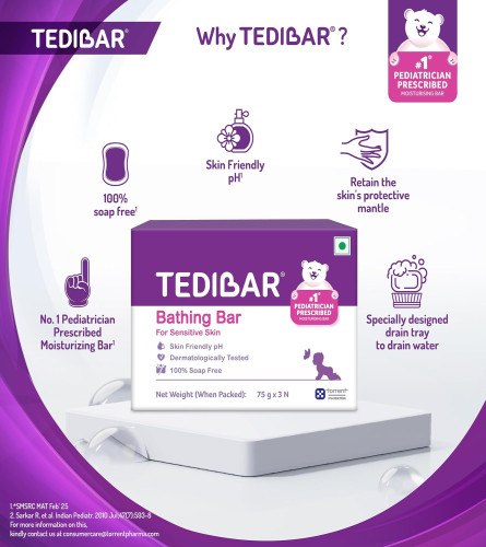 Tedibar Moisturising Baby Bathing Bar 75 g (Pack of 3)