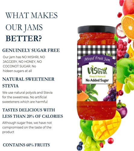 Vistevia Sugar Free Mixed Fruit Jam 400gm - free shipping
