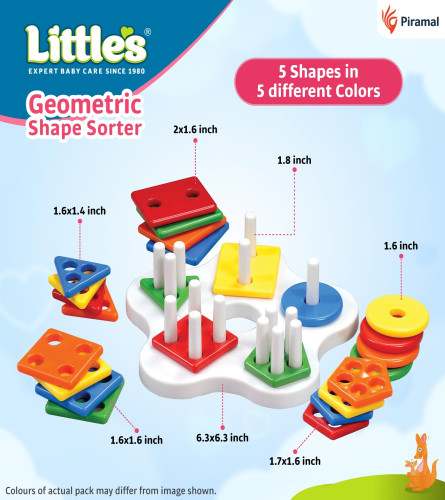 Little's Geometric Shape Sorter 25 Pieces with 5 Shapes & Colors - free ship