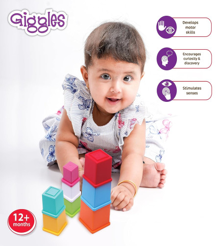 Giggles Funskool Plastic Stacking Multicolored Cubes, Multi Color - free ship
