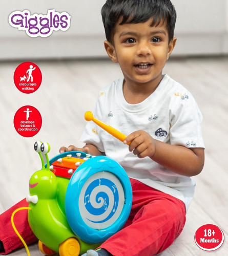 Giggles Funskool Pull Along Musical Snail, with Xylophone & Drum - free shipping