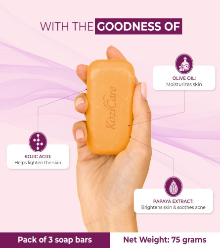 Kozicare Kojic Acid & Glutathione Papaya Body Soap 75 Gm (Pack of 3)