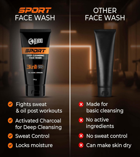 Beardo Sports Face Wash for Men- 100gm - free shipping