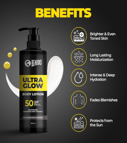 Beardo Ultraglow SPF 50 PA+++ Body Lotion for Men, 250 ml - free shipping