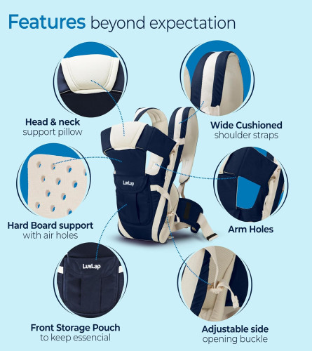 4-in-1 Comfort & Chic: LuvLap Elegant Carrier (Navy Blue) - Ergonomic, Breathable, Stylish!