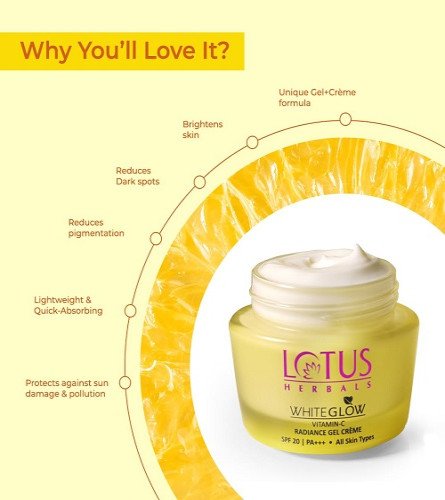 Lotus Herbals WhiteGlow Vitamin C Gel Cream with SPF 20, Dark Spot Care