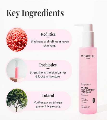 Mirabelle Korea Limpiador Facial de Arroz Rojo para una Piel Radiante