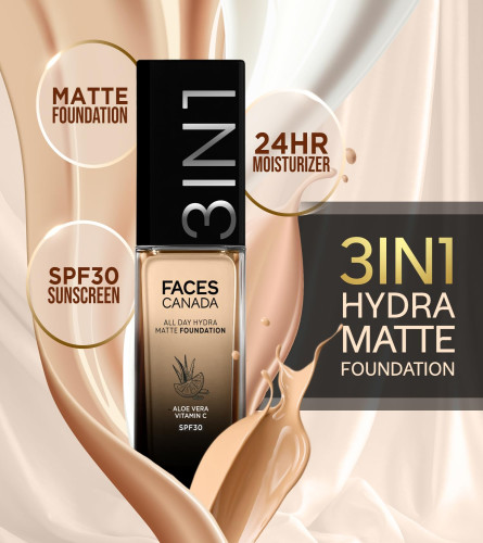 FACESCANADA  Hydra Matte 3-in-1 Foundation - Warm Sand 25 ml (Pack Of 2)