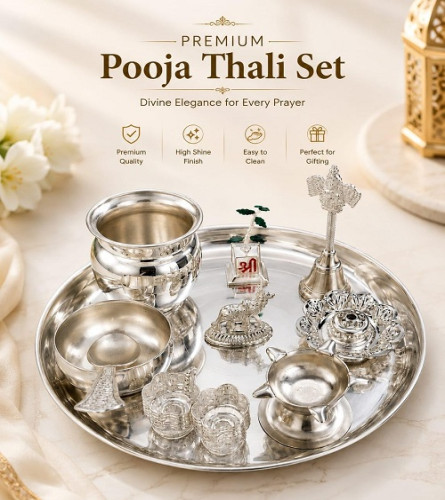 Silver Plated Pooja Thali Set for Home Temple